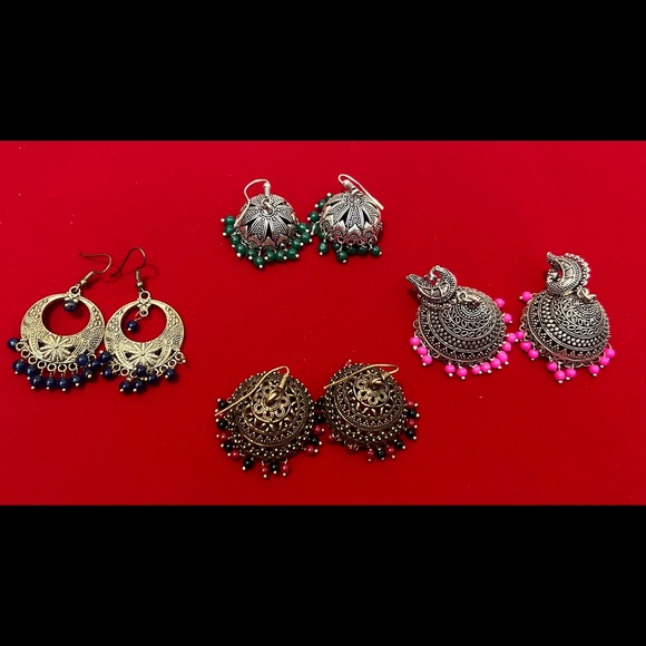 Combo of 4 Metal earrings with beads - Picture 2 of 5